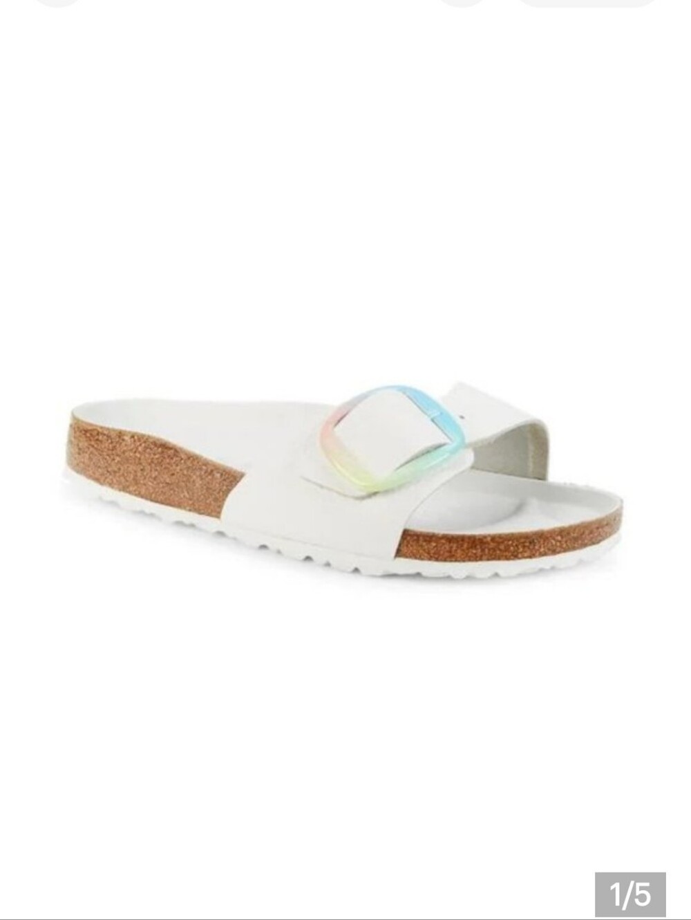 Birkenstock Madrid White Slide Sandal with Iridescent Buckle Size 7.5 - Picture 9 of 9